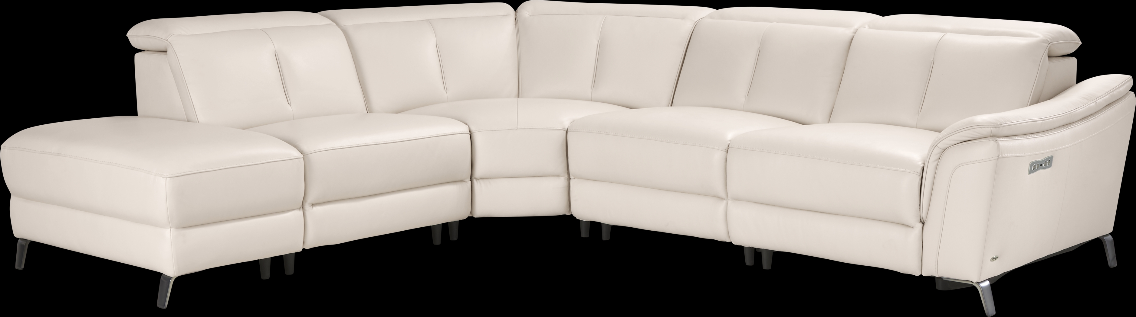 Naples Ivory Leather 5 Pc Dual Power Reclining Sectional - Thumbnail - Image 1