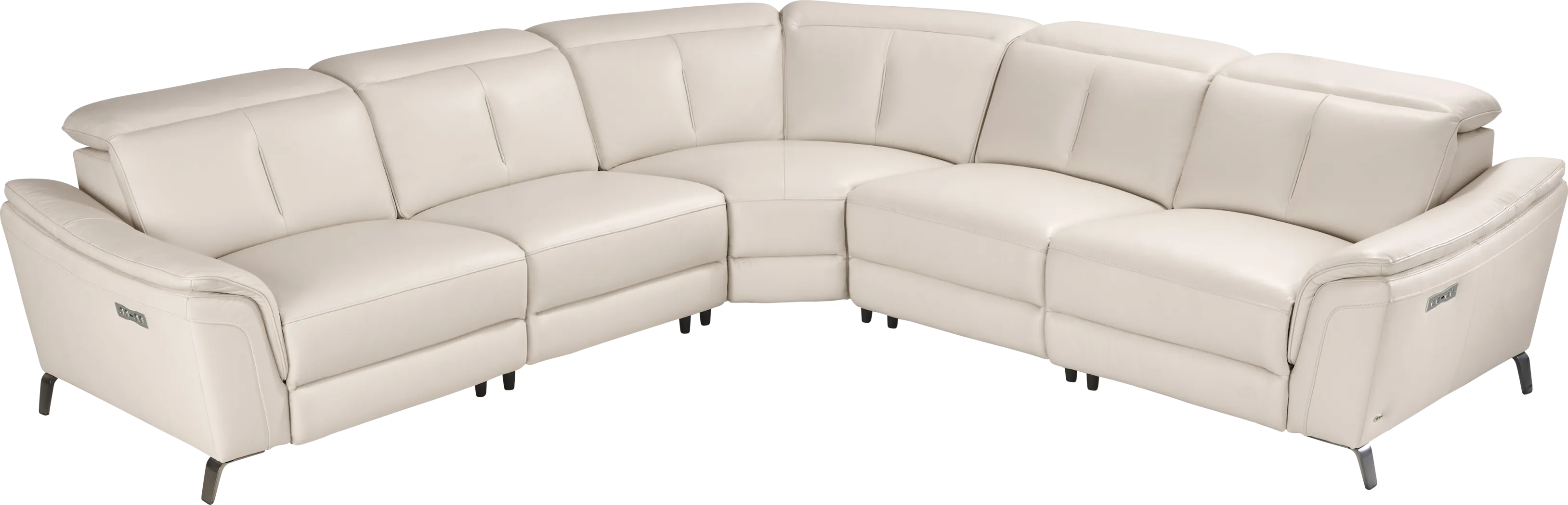 Naples Ivory Leather 5 Pc Dual Power Reclining Sectional - Thumbnail - Image 4