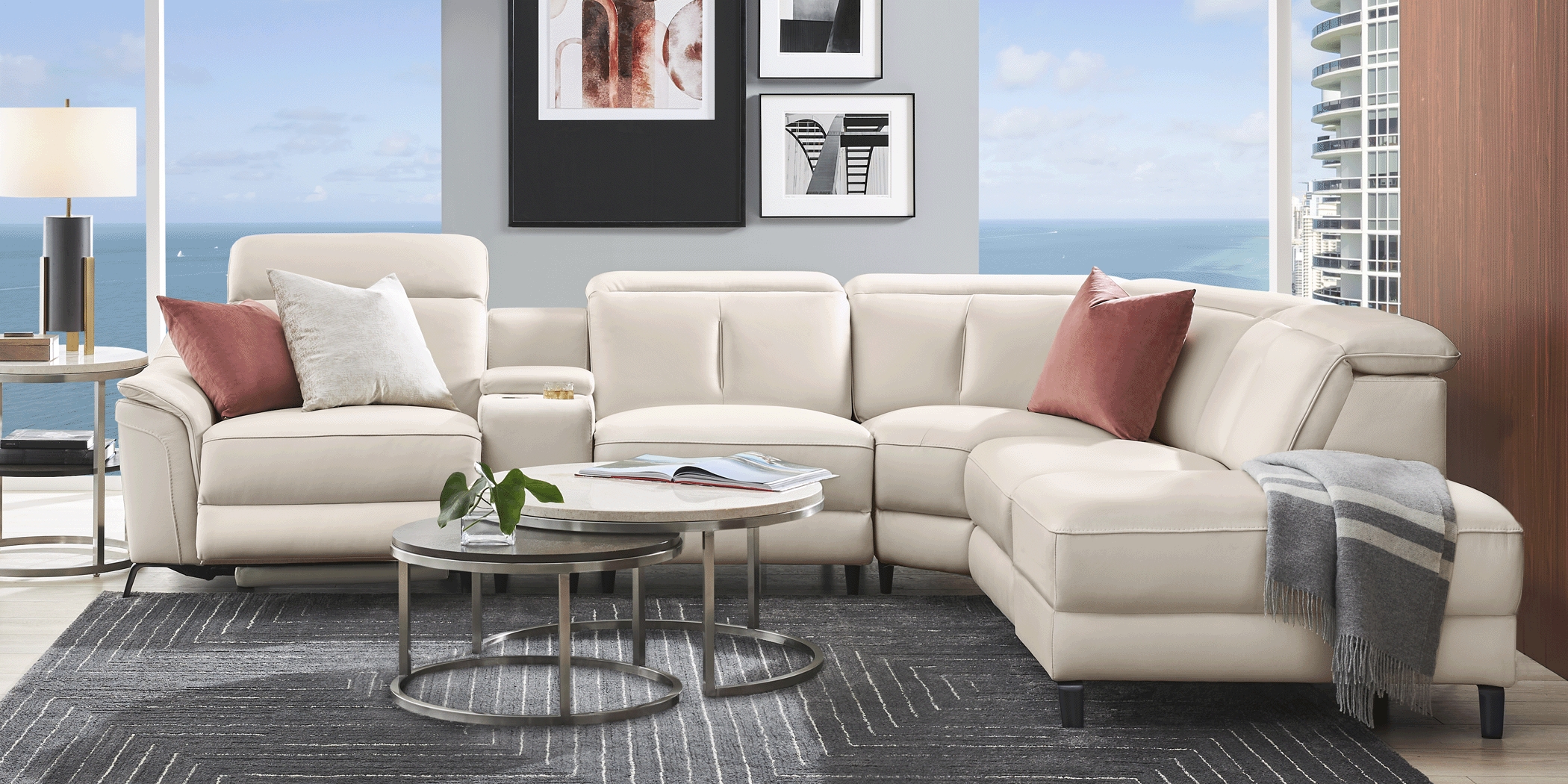 Naples Ivory Leather 9 Pc Dual Power Reclining Sectional Living Room - Thumbnail - Image 4