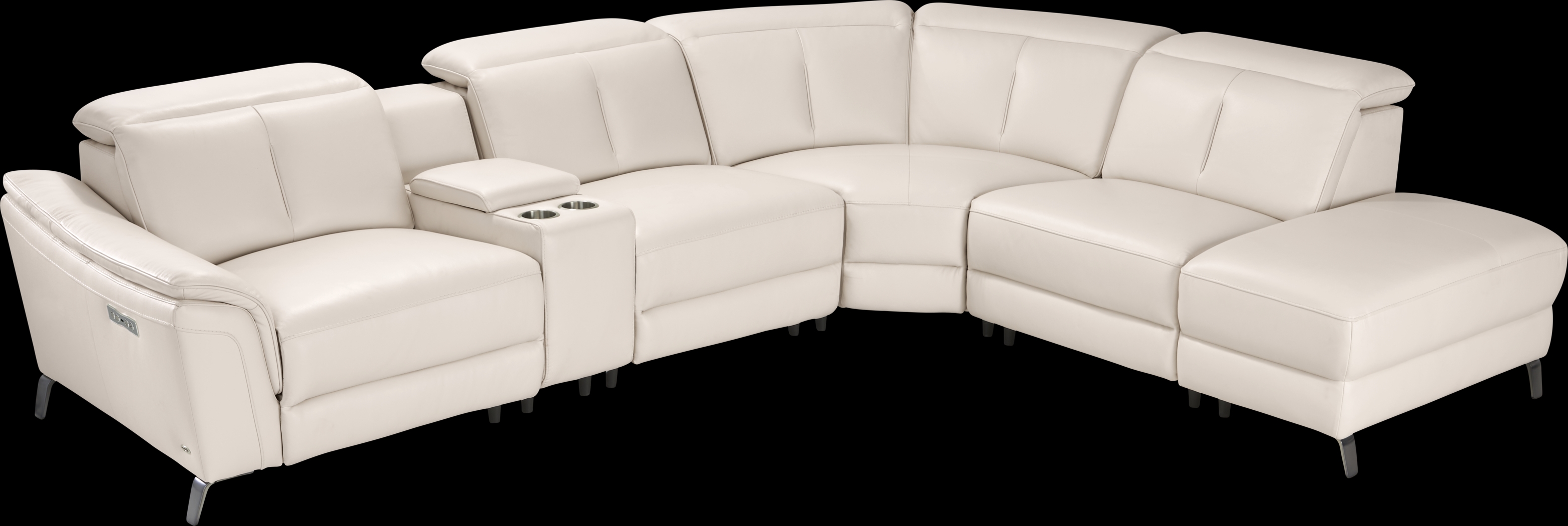 Naples Ivory Leather 9 Pc Dual Power Reclining Sectional Living Room - Thumbnail - Image 5