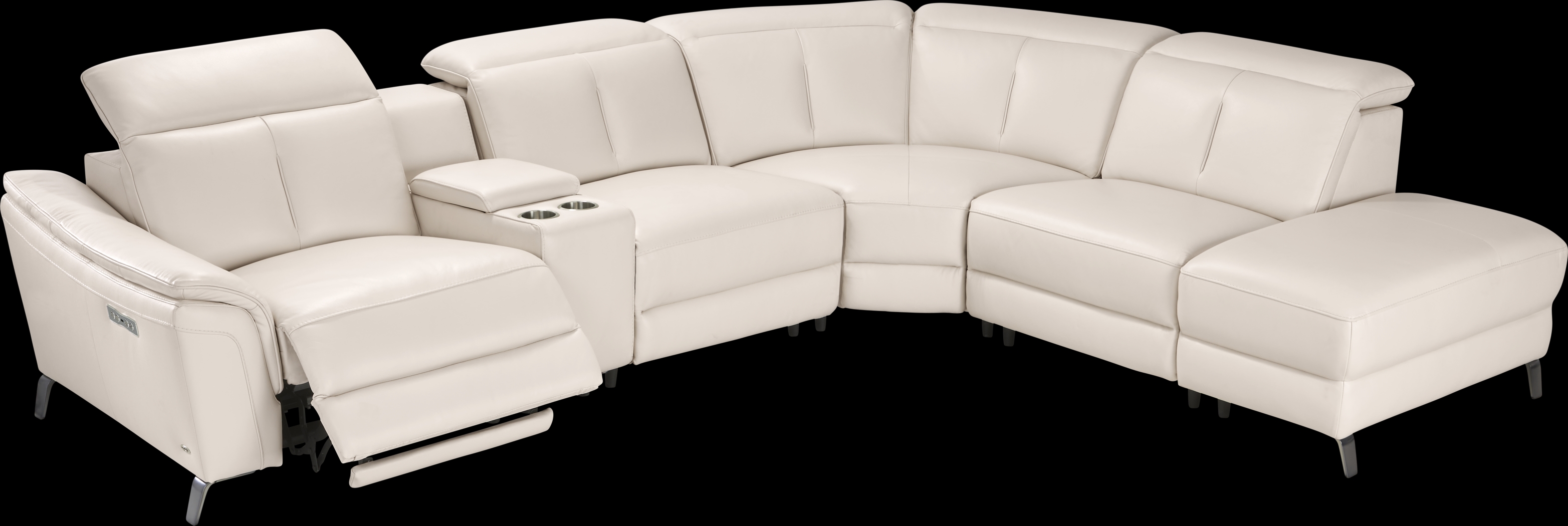 Naples Ivory Leather 9 Pc Dual Power Reclining Sectional Living Room - Thumbnail - Image 6