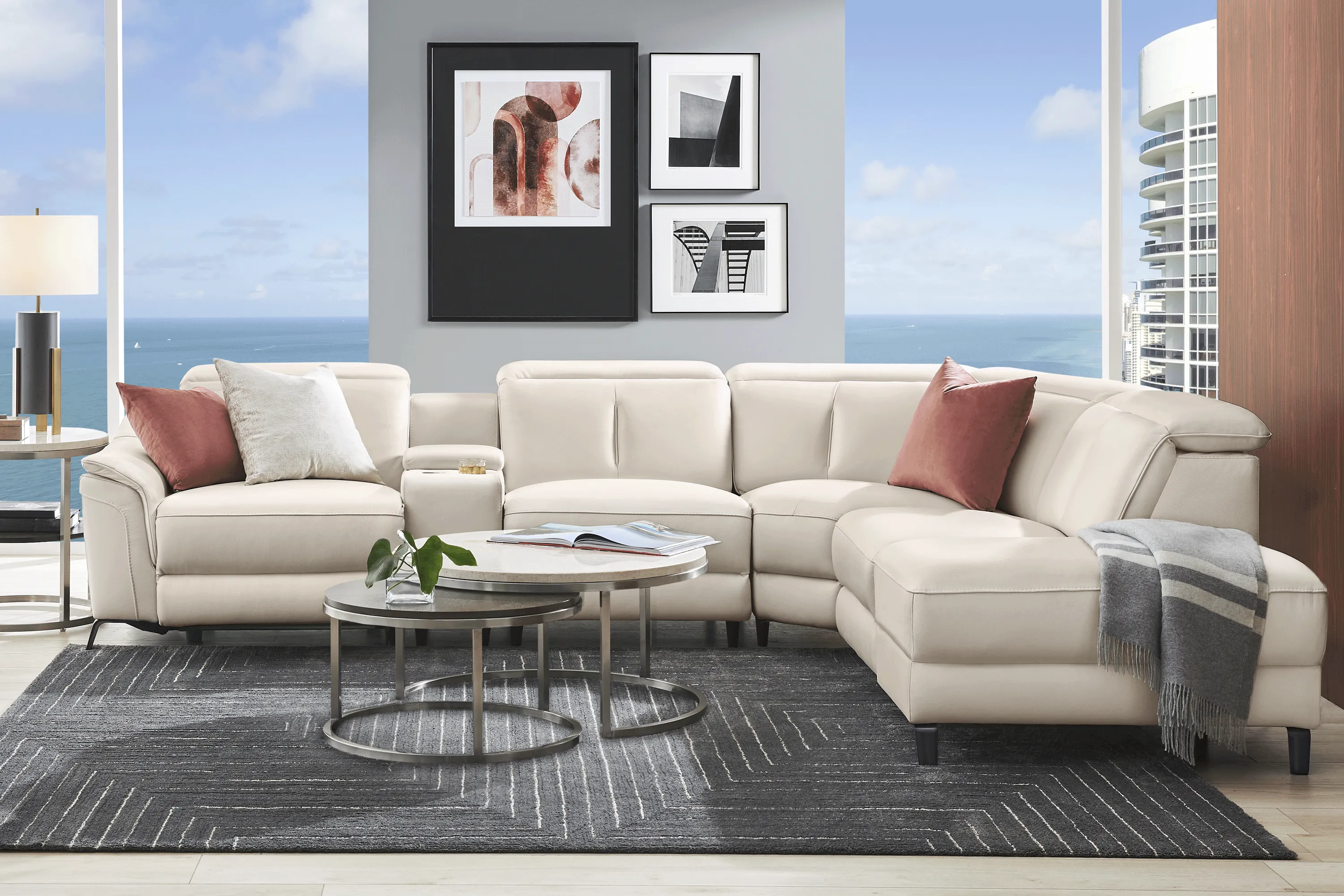 Naples Ivory Leather 6 Pc Dual Power Reclining Sectional - Thumbnail - Image 2