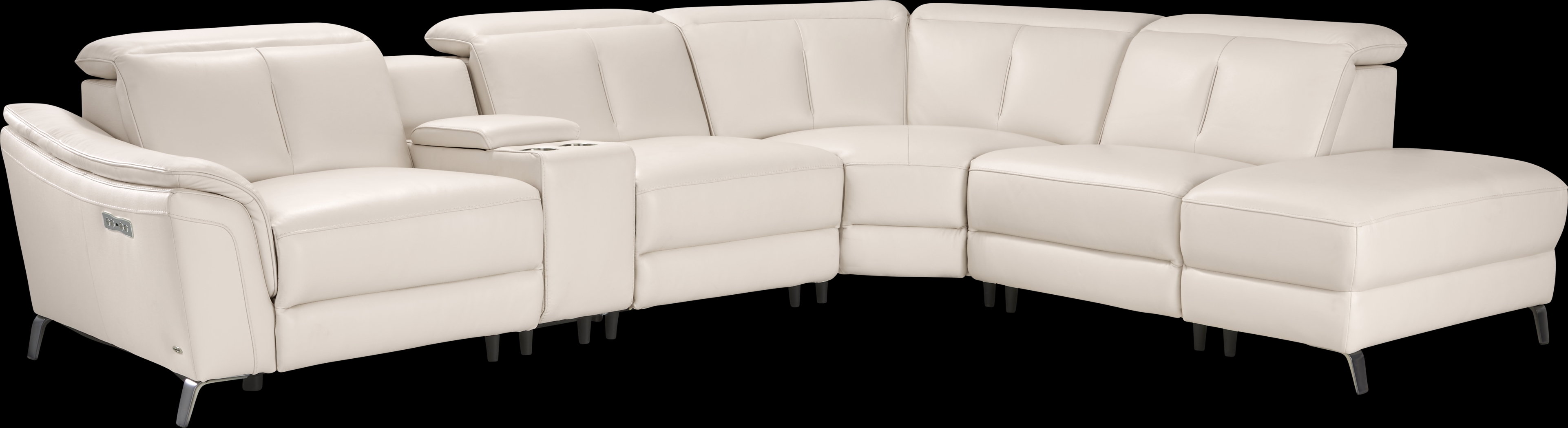 Naples Ivory Leather 9 Pc Dual Power Reclining Sectional Living Room - Thumbnail - Image 3