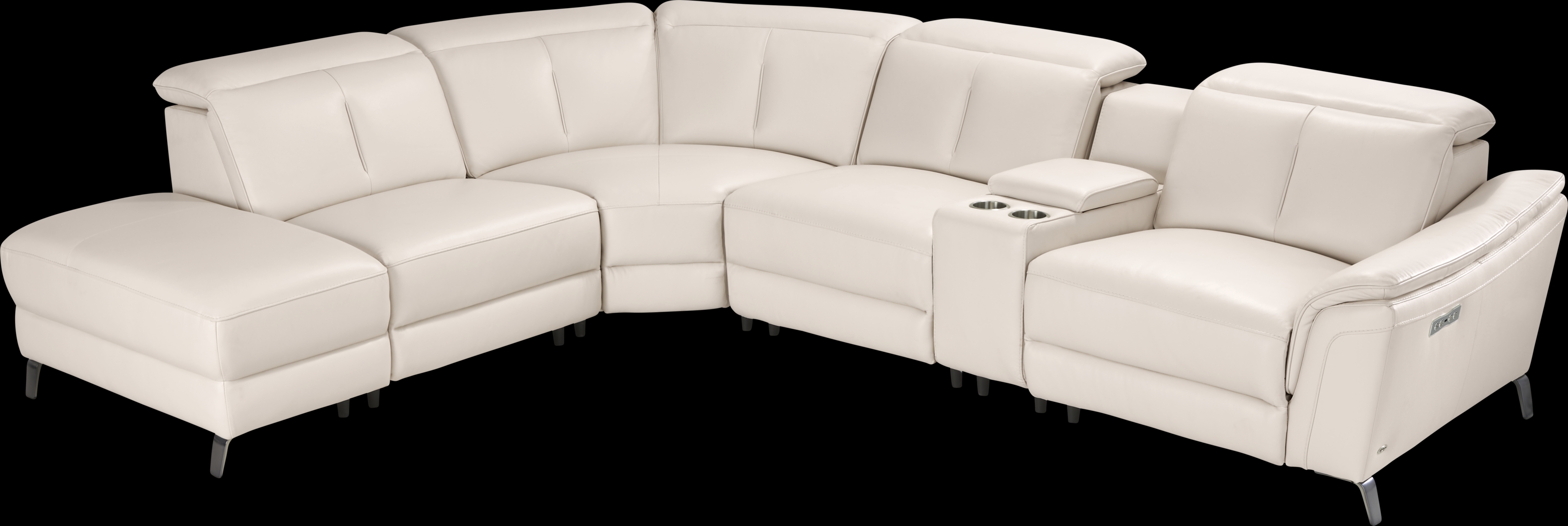 Naples Ivory Leather 9 Pc Dual Power Reclining Sectional Living Room - Thumbnail - Image 5
