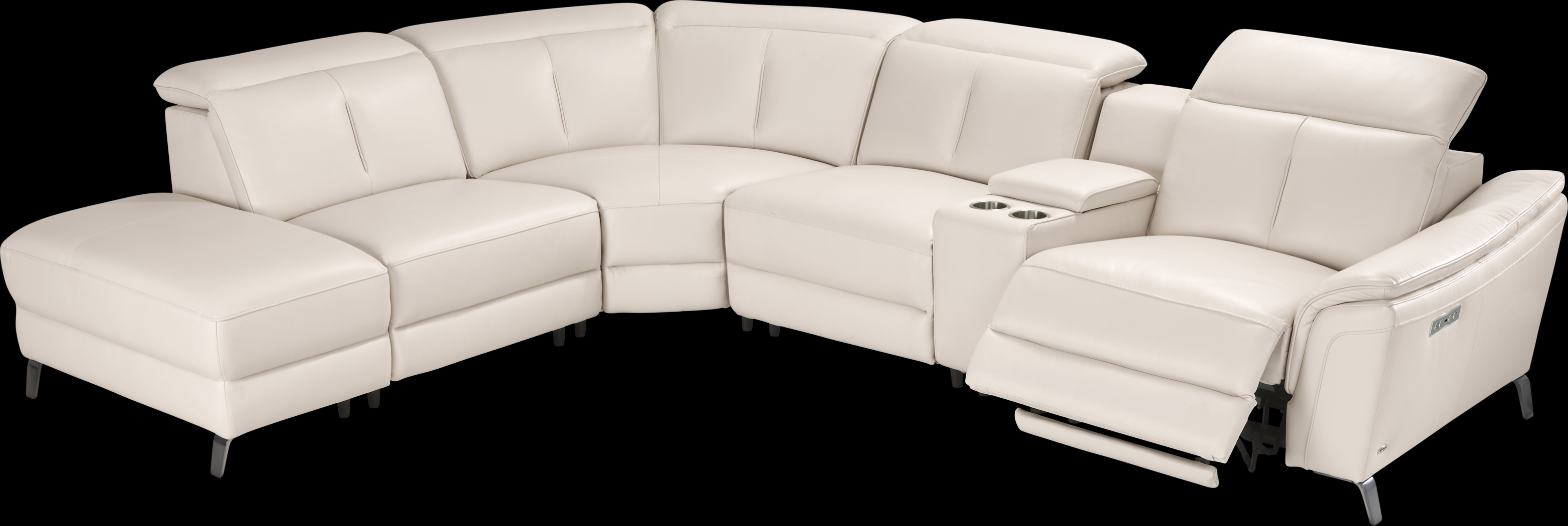 Naples Ivory Leather 9 Pc Dual Power Reclining Sectional Living Room - Thumbnail - Image 6