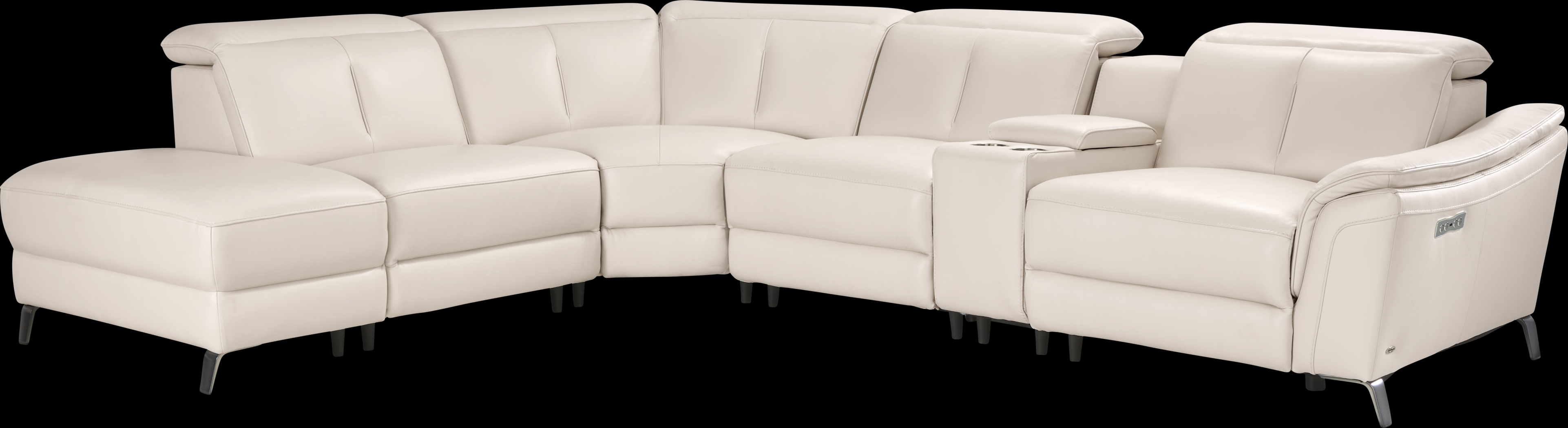 Naples Ivory Leather 9 Pc Dual Power Reclining Sectional Living Room - Thumbnail - Image 3