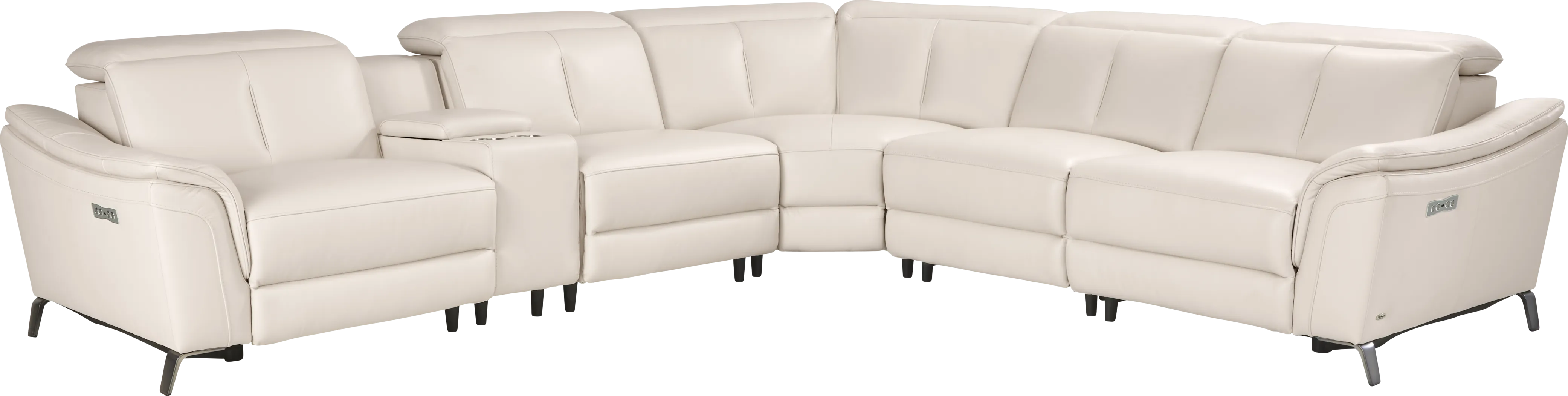 Naples Ivory Leather 6 Pc Dual Power Reclining Sectional - Thumbnail - Image 3