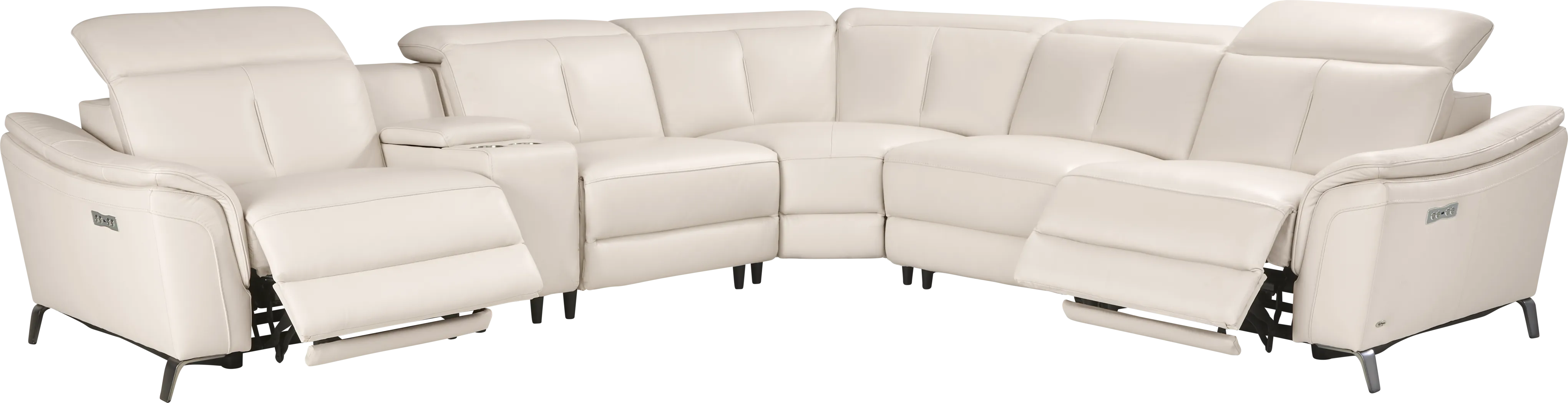 Naples Ivory Leather 6 Pc Dual Power Reclining Sectional - Thumbnail - Image 1