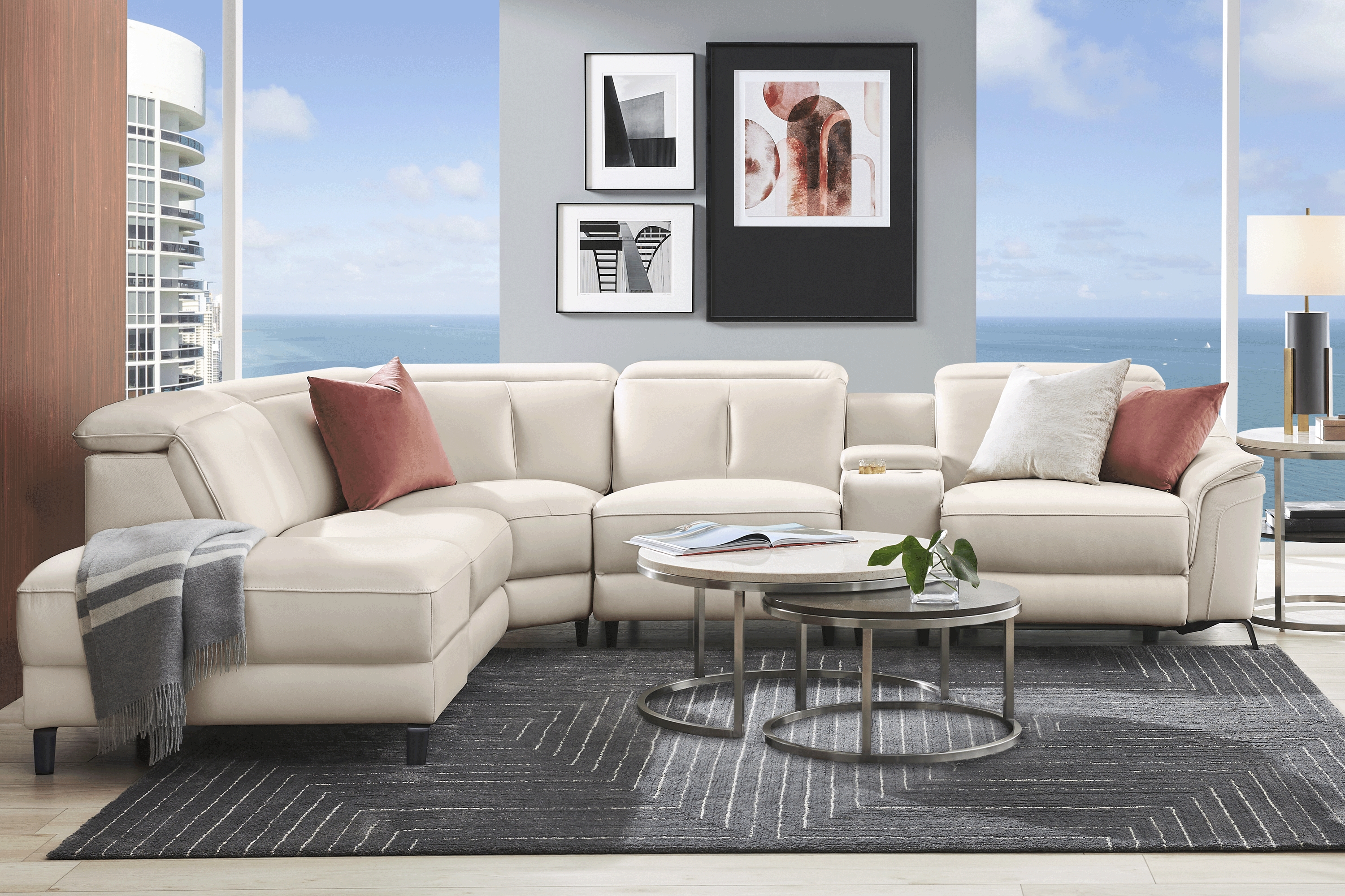 Naples Ivory Leather 9 Pc Dual Power Reclining Sectional Living Room - Thumbnail - Image 1
