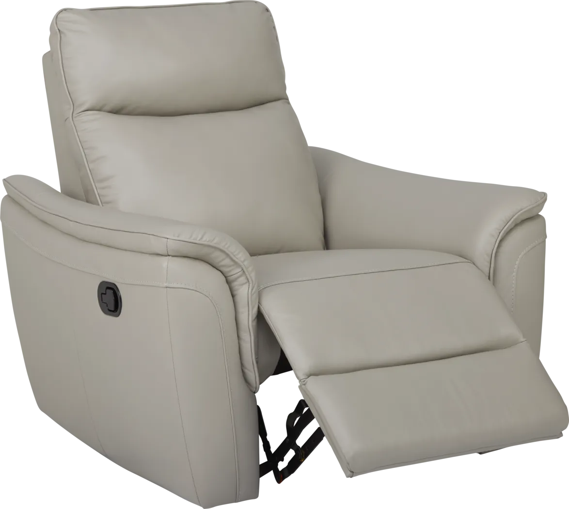 Naples Light Gray Leather Recliner - Thumbnail - Image 1