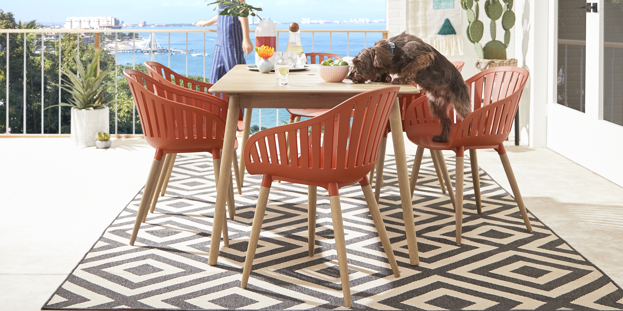 Nassau 5 Pc Rectangle Outdoor Dining Set with Orange Chairs - Thumbnail - Image 2