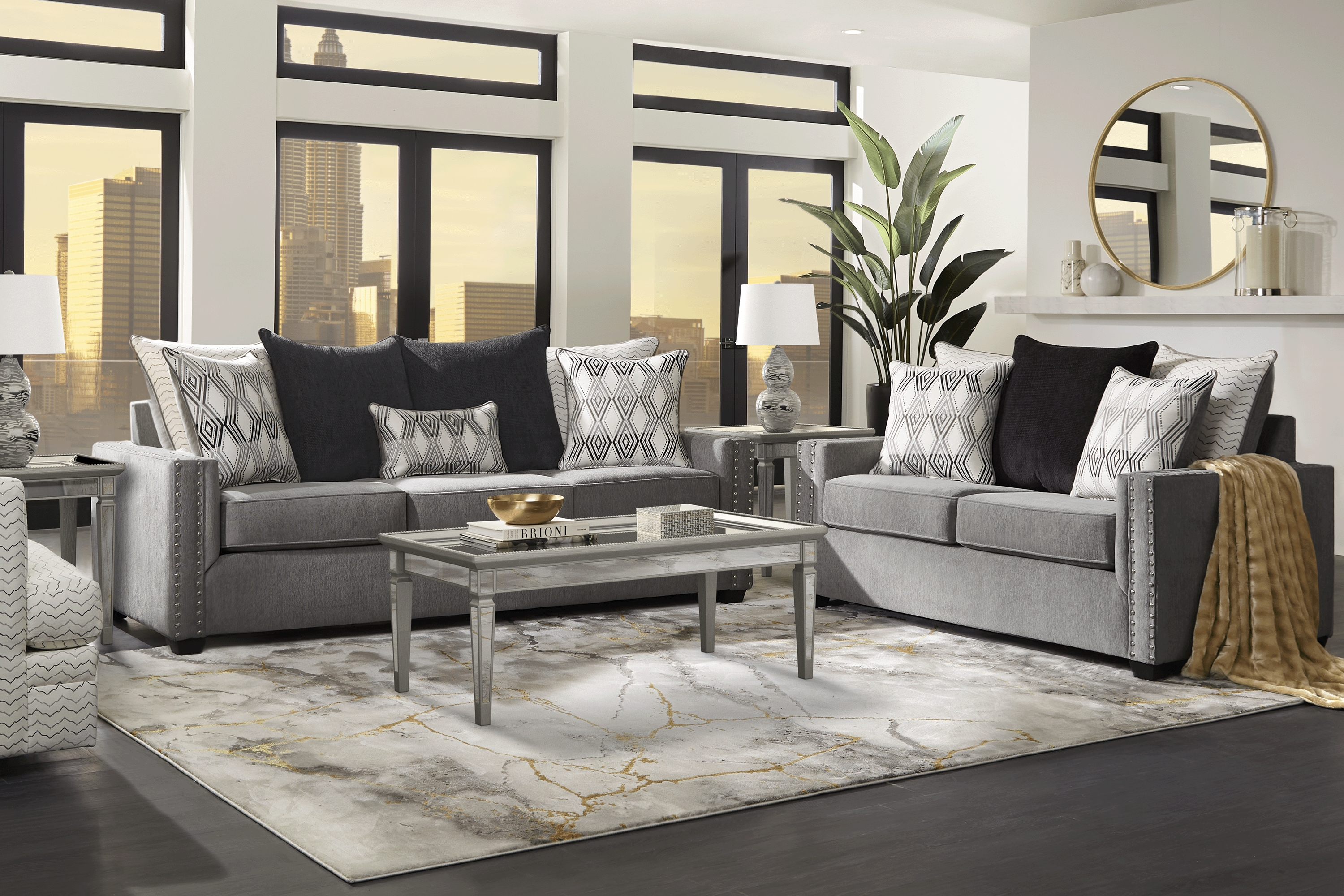 Natalia Gray 7 Pc Living Room with Gel Foam Sleeper Sofa - Thumbnail - Image 1