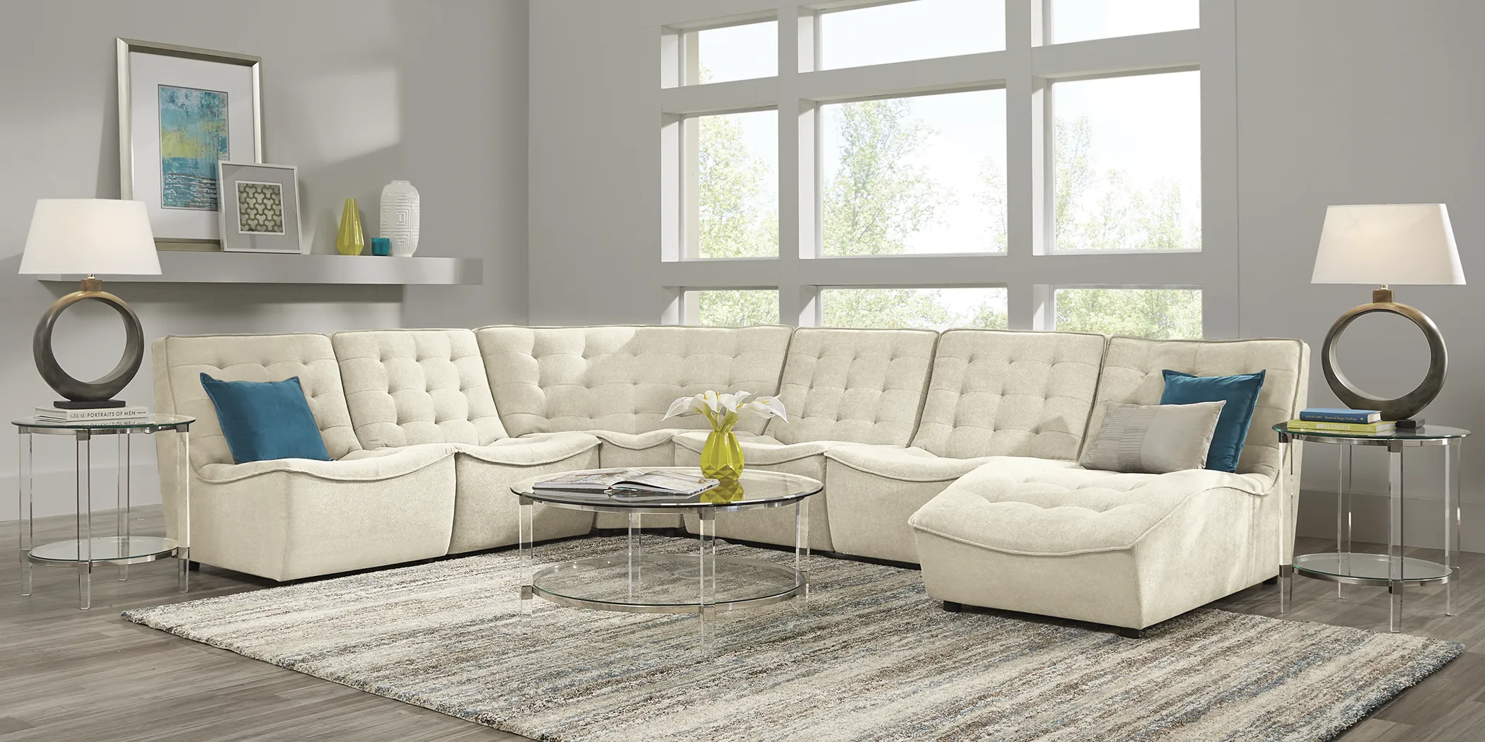 Nathan Square Beige 6 Pc Sectional - Thumbnail - Image 1