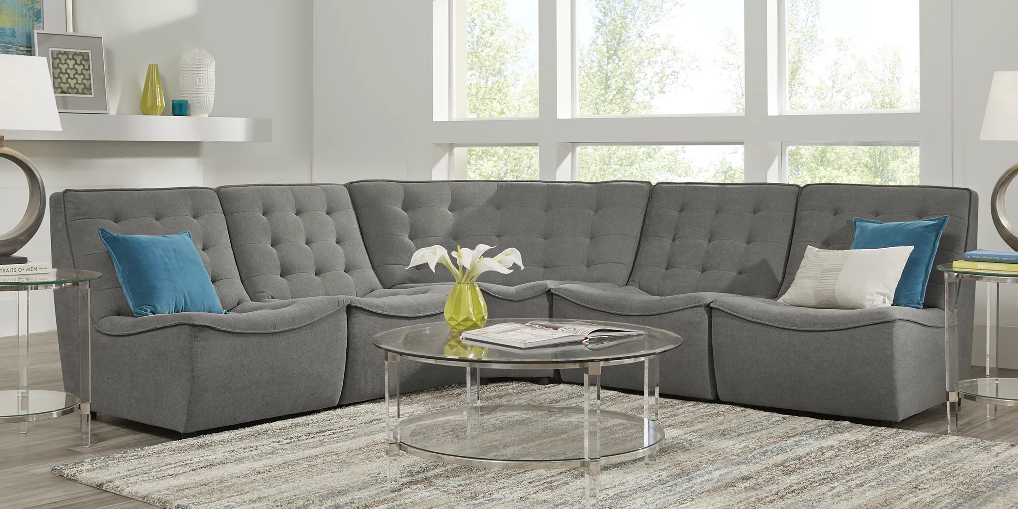 Nathan Square Gray 5 Pc Sectional - Thumbnail - Image 2