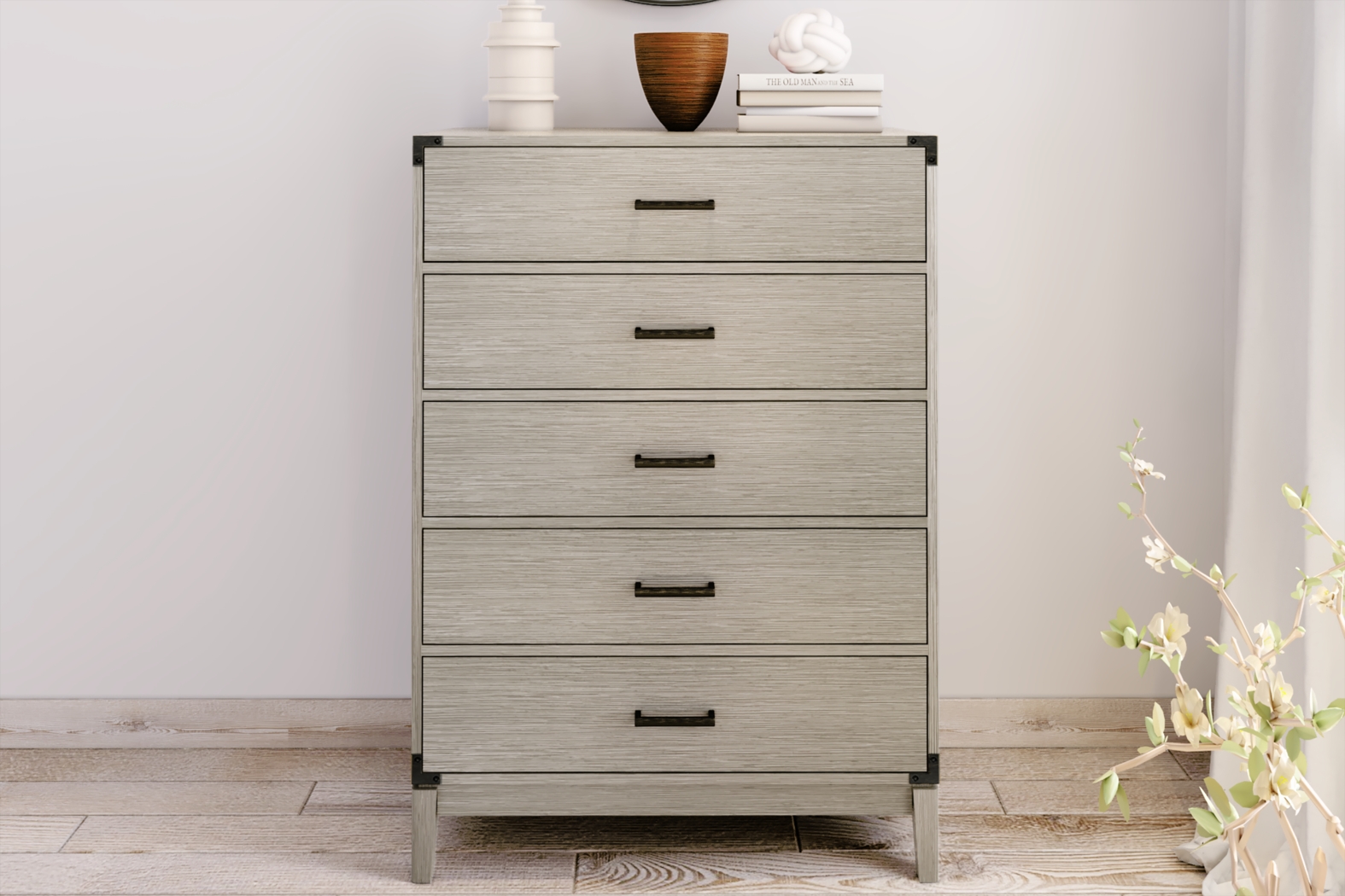 Natoma Gray 5-Drawer Chest - Thumbnail - Image 2