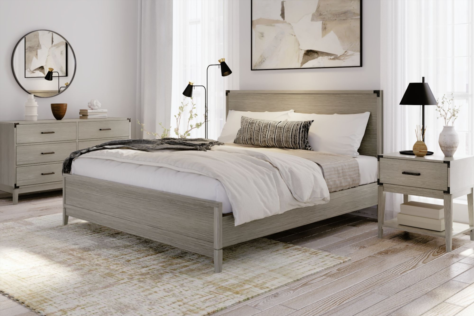 Natoma Gray King Platform Bed - Thumbnail - Image 2