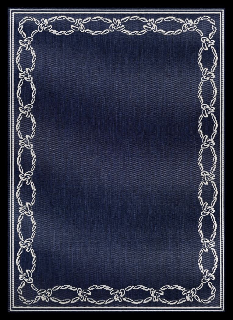 Nautical Border Navy 5'3 x 7'6 Indoor/Outdoor Rug - Thumbnail - Image 1