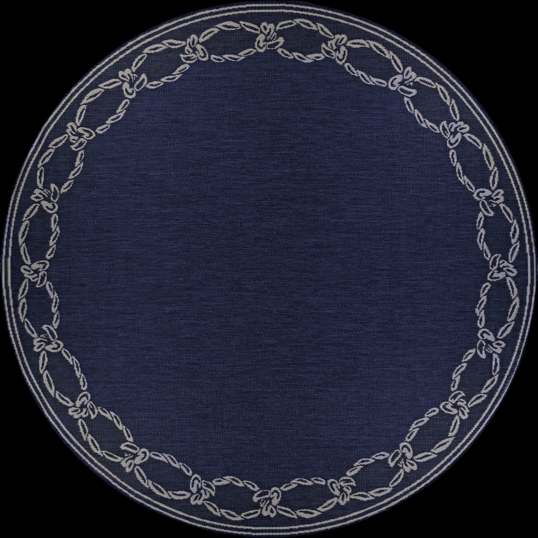 Nautical Border Navy 7'6 Round Indoor/Outdoor Rug - Thumbnail - Image 1