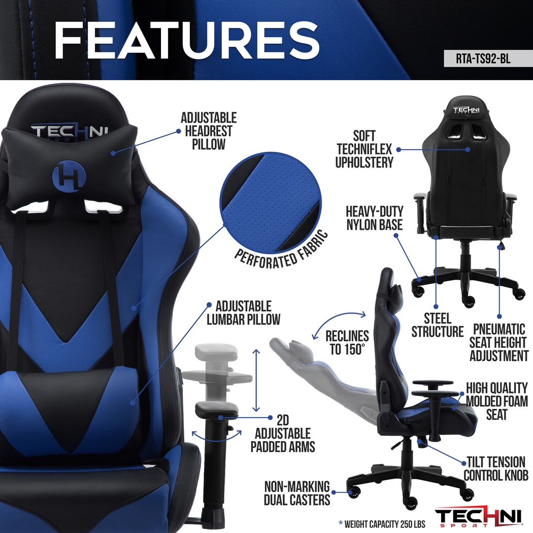 Nektun Blue Gaming Chair - Thumbnail - Image 3