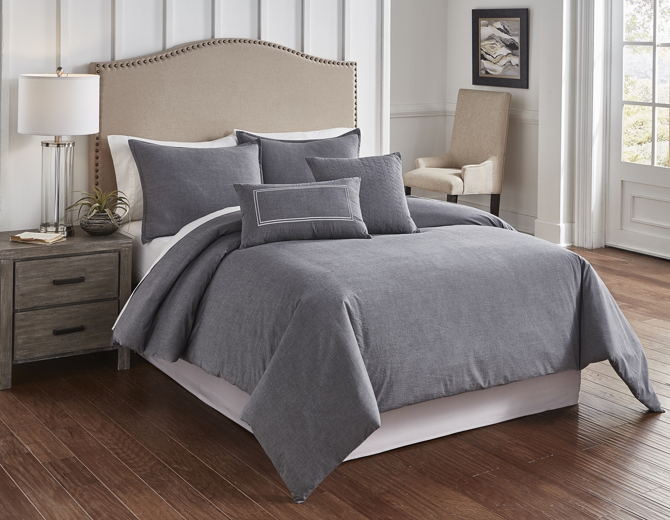 Nevan Charcoal 5 Pc Queen Comforter Set - Thumbnail - Image 1