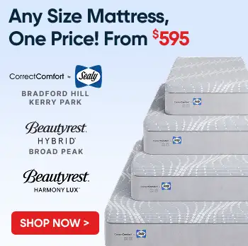 Mattress sale: Any size for $595. Features Sealy and Beautyrest mattresses.
