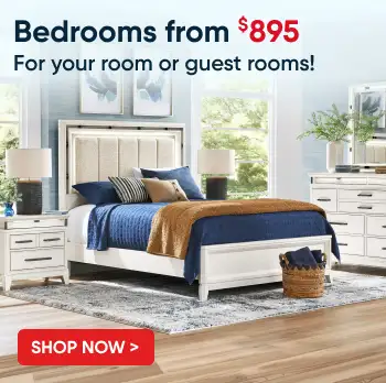 Bedrooms from $895. Shop Now. Bedroom set with bed, nightstands, and dresser.
