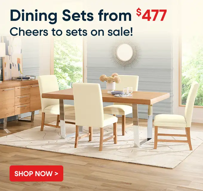 Dining Sets from $477. Shop Now. Dining room set with table, chairs, and rug.
