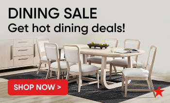 DINING SALE: Get hot dining deals! Image of a dining table and chairs.
