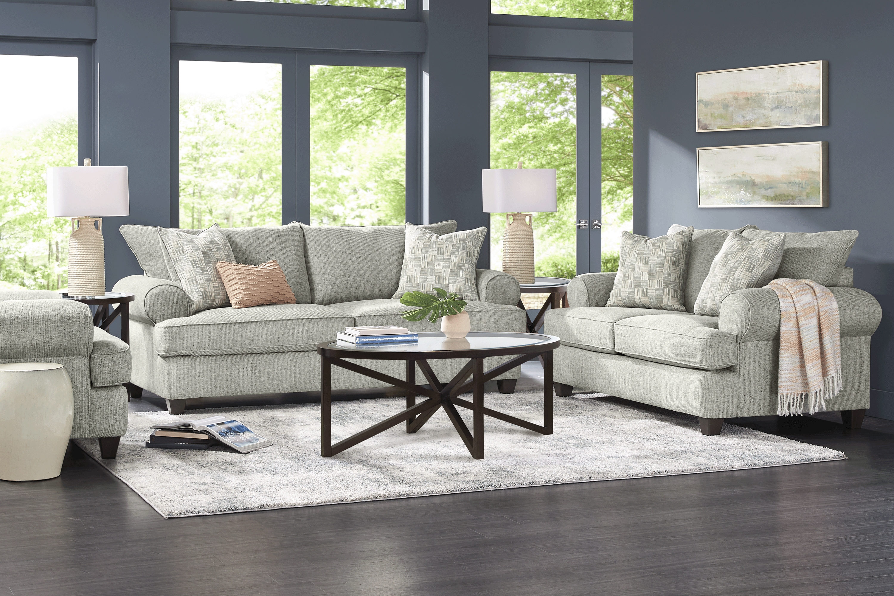 Newcastle Teal 7 Pc Living Room with Sleeper Sofa - Thumbnail - Image 1