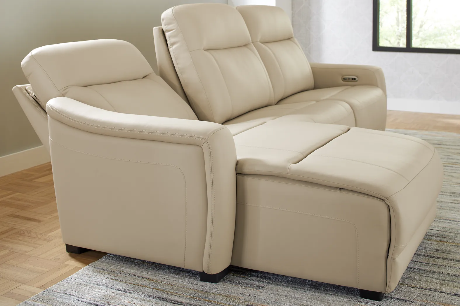 Newport Almond Leather 3 Pc Dual Power Reclining Sectional - Image 7