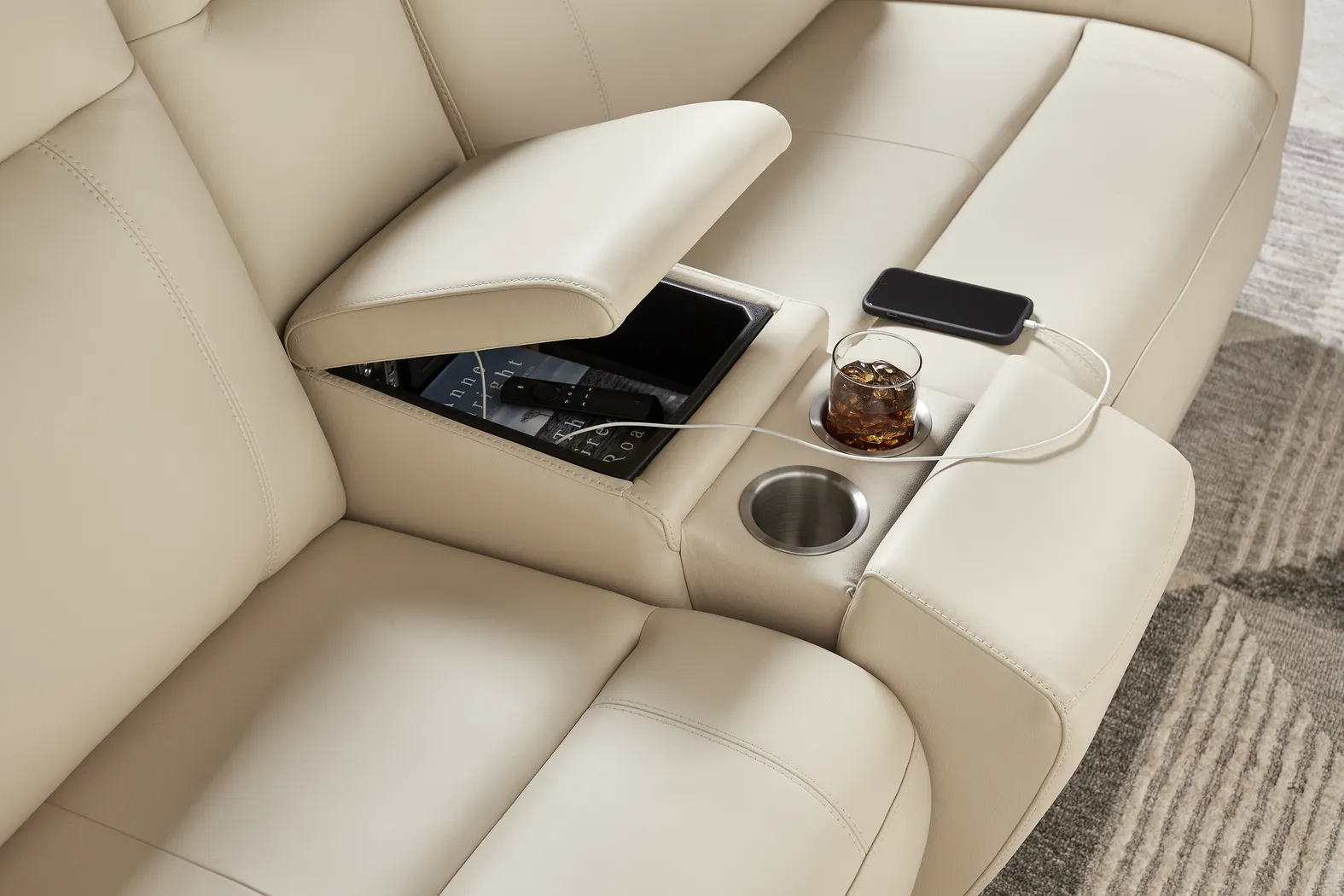 Newport Almond Leather 6 Pc Dual Power Reclining Sectional - Thumbnail - Image 2