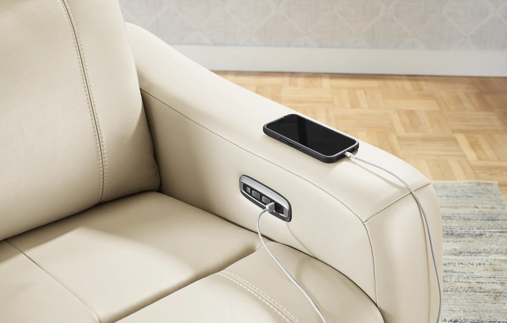 Newport Almond Leather 6 Pc Dual Power Reclining Sectional - Thumbnail - Image 3