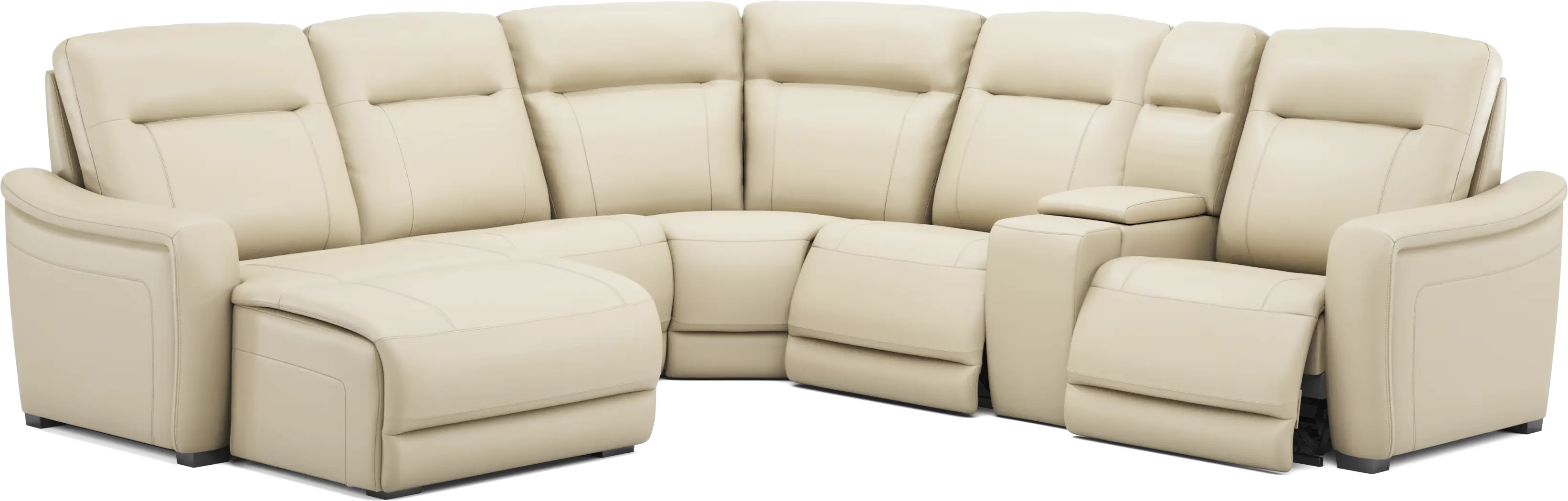 Newport Almond Leather 6 Pc Dual Power Reclining Sectional - Thumbnail - Image 1