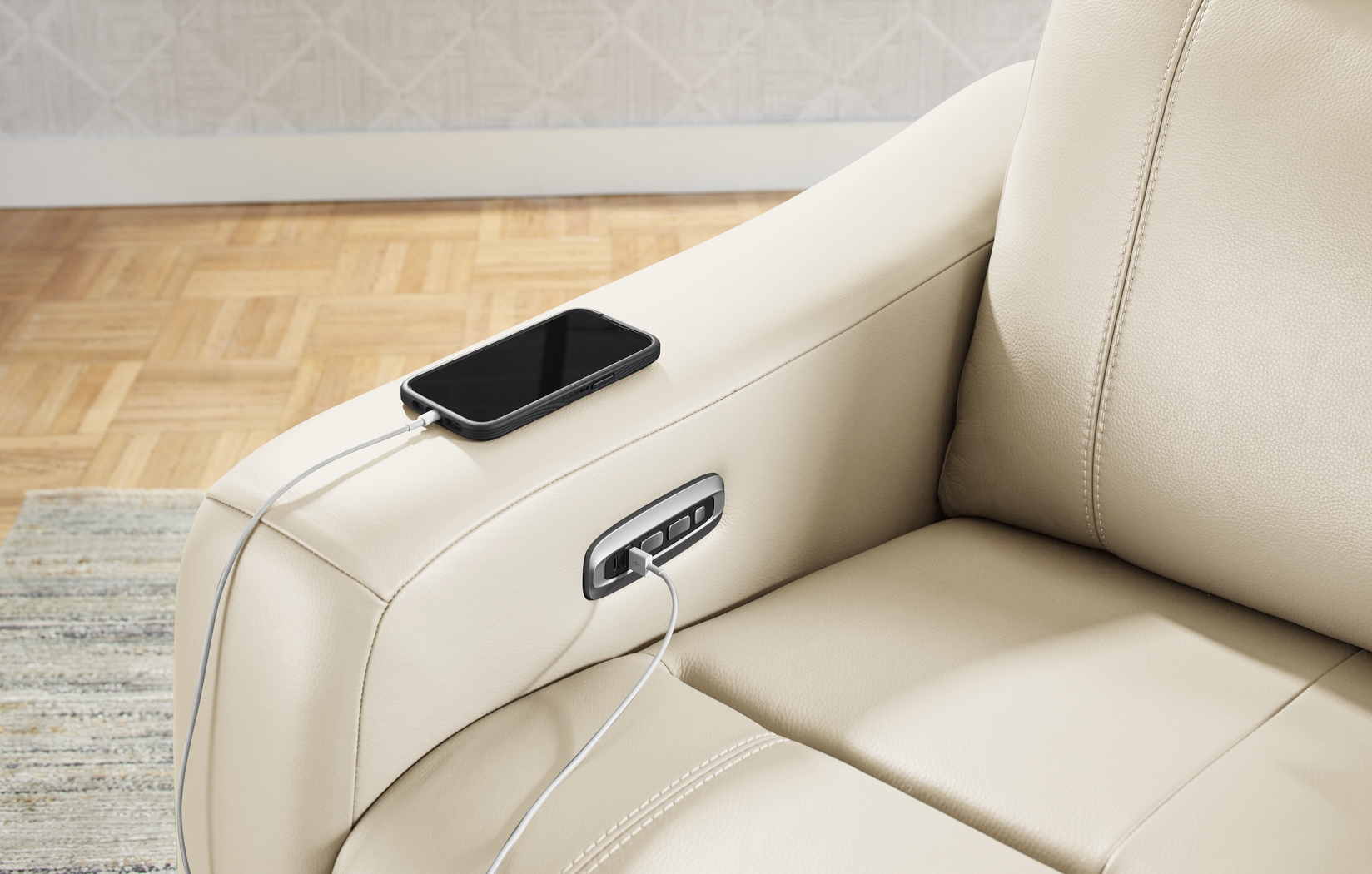 Newport Almond Leather 6 Pc Dual Power Reclining Sectional - Thumbnail - Image 4