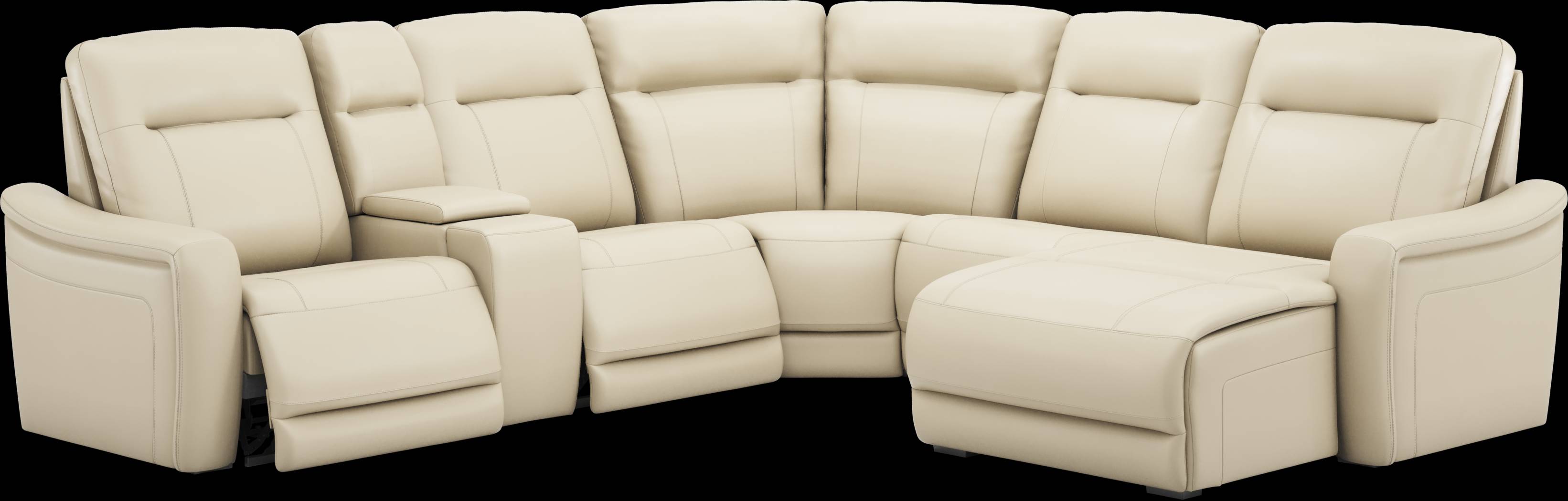 Newport Almond Leather 6 Pc Dual Power Reclining Sectional - Thumbnail - Image 1