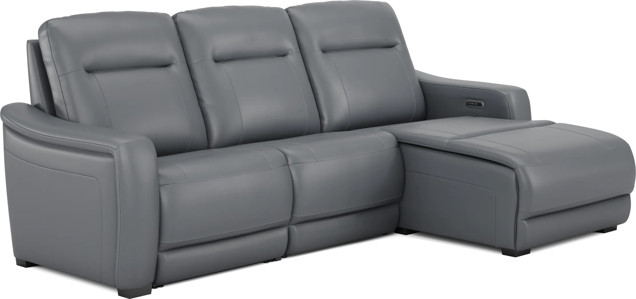 Newport Blue Leather 3 Pc Dual Power Reclining Sectional - Thumbnail - Image 4