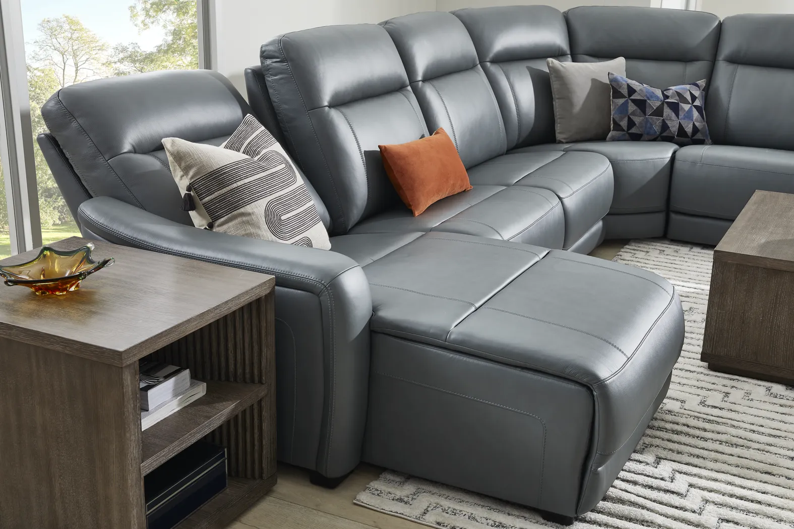 Newport Blue Leather 3 Pc Dual Power Reclining Sectional - Image 9