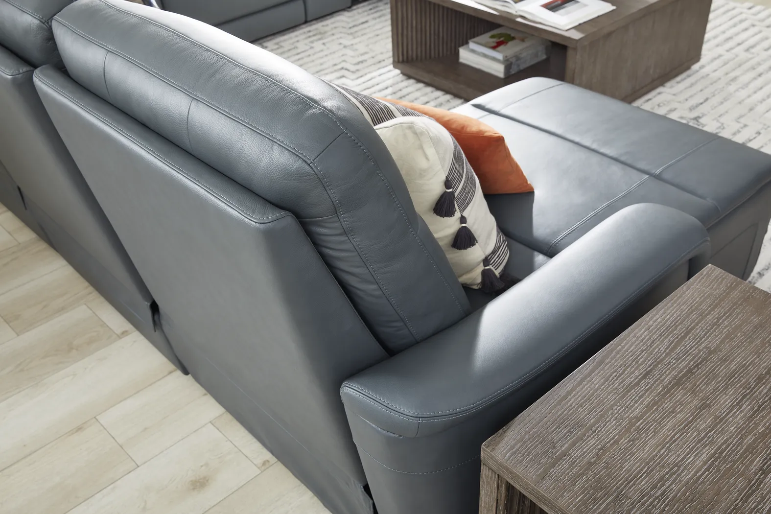 Newport Blue Leather 3 Pc Dual Power Reclining Sectional - Image 10