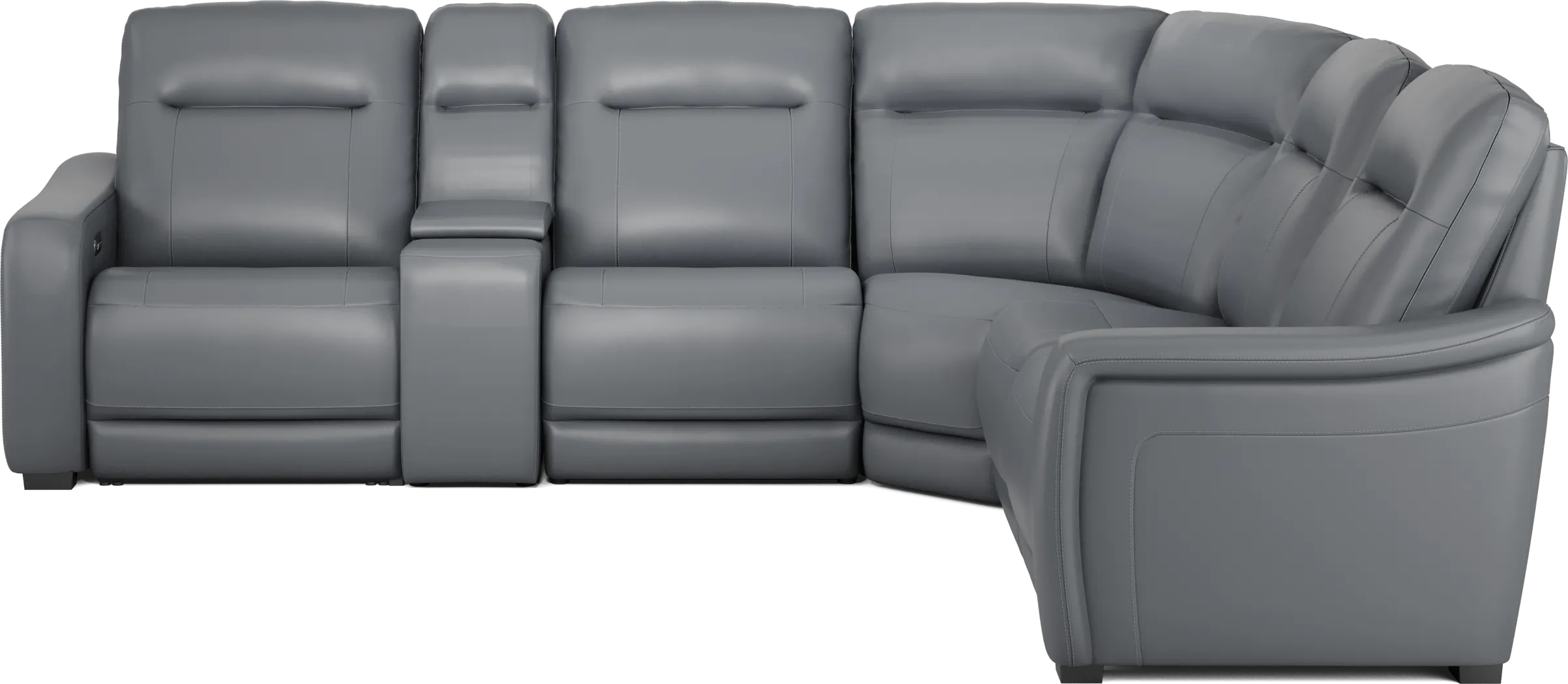 Newport Blue Leather 6 Pc Dual Power Reclining Sectional - Thumbnail - Image 2