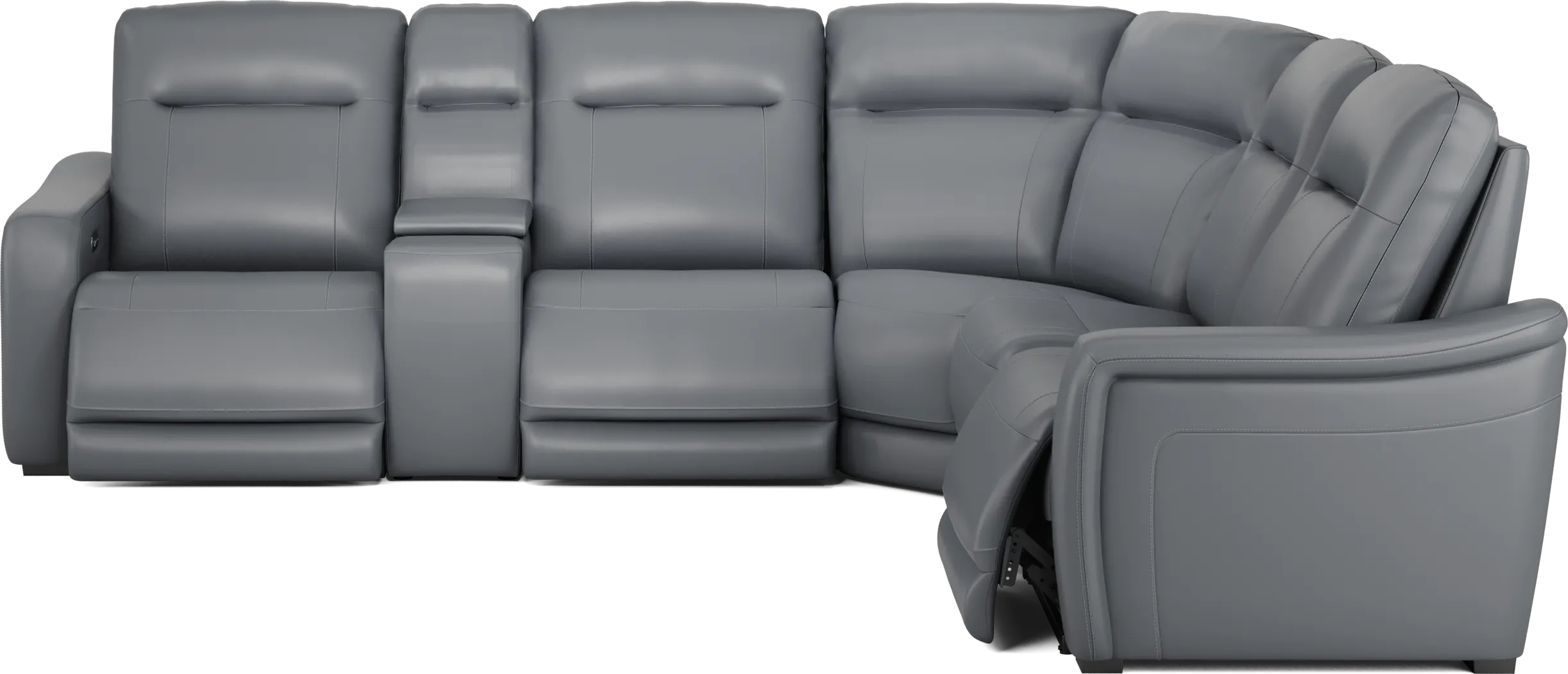 Newport Blue Leather 6 Pc Dual Power Reclining Sectional - Thumbnail - Image 3