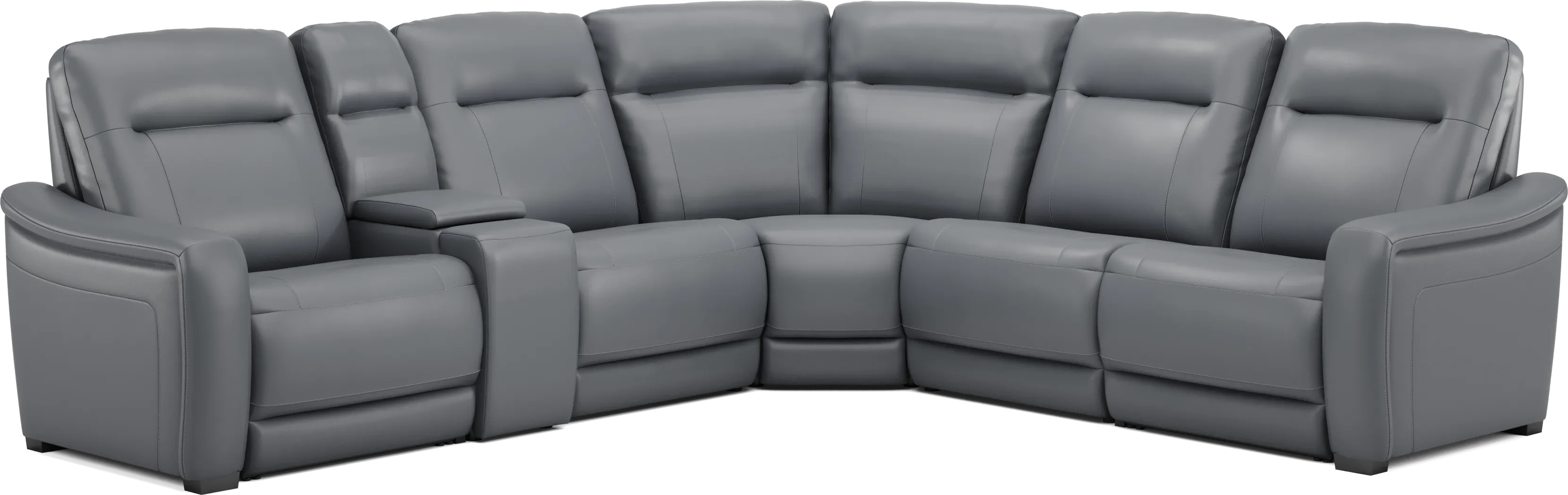 Newport Blue Leather 6 Pc Dual Power Reclining Sectional - Thumbnail - Image 4