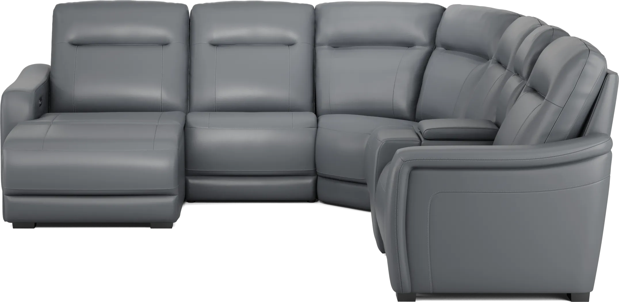 Newport Blue Leather 6 Pc Dual Power Reclining Sectional - Thumbnail - Image 2