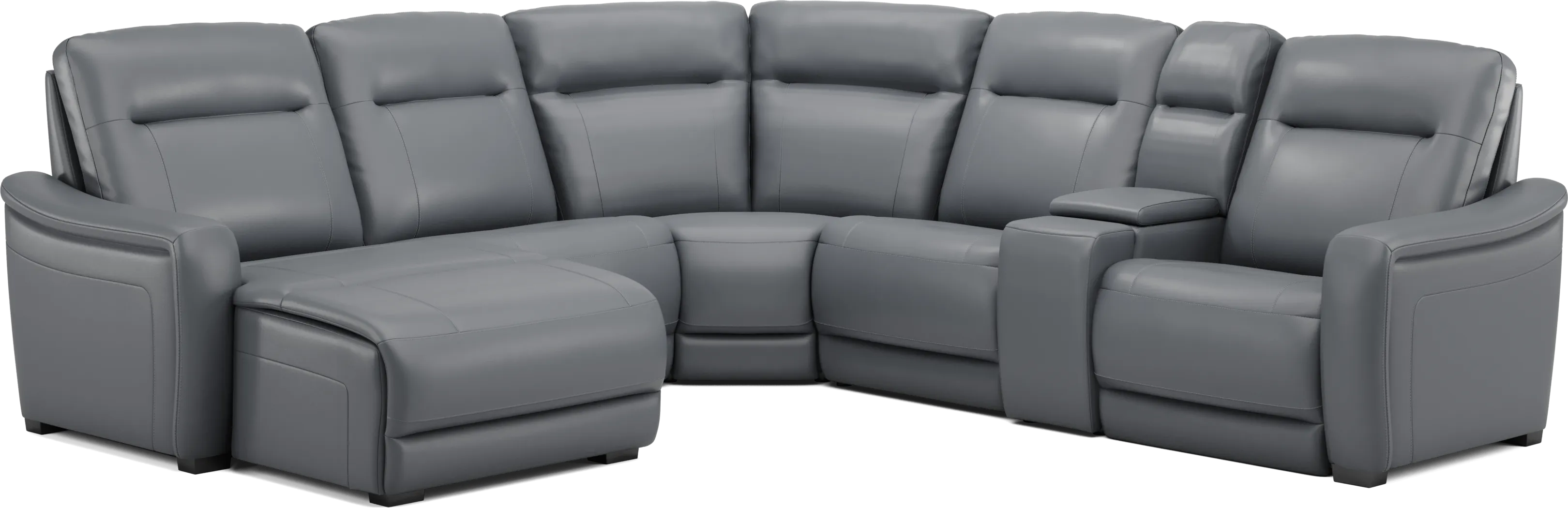 Newport Blue Leather 6 Pc Dual Power Reclining Sectional - Thumbnail - Image 4