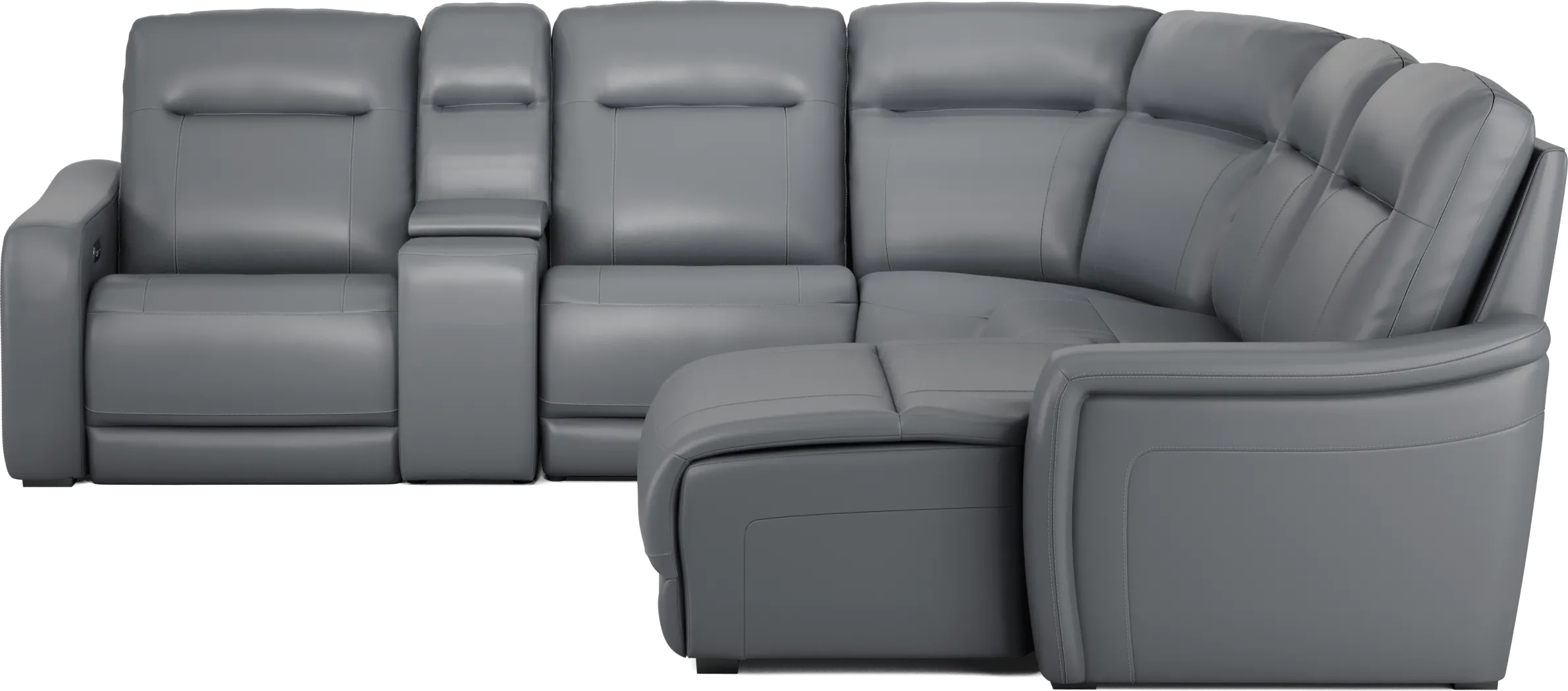 Newport Blue Leather 6 Pc Dual Power Reclining Sectional - Thumbnail - Image 2