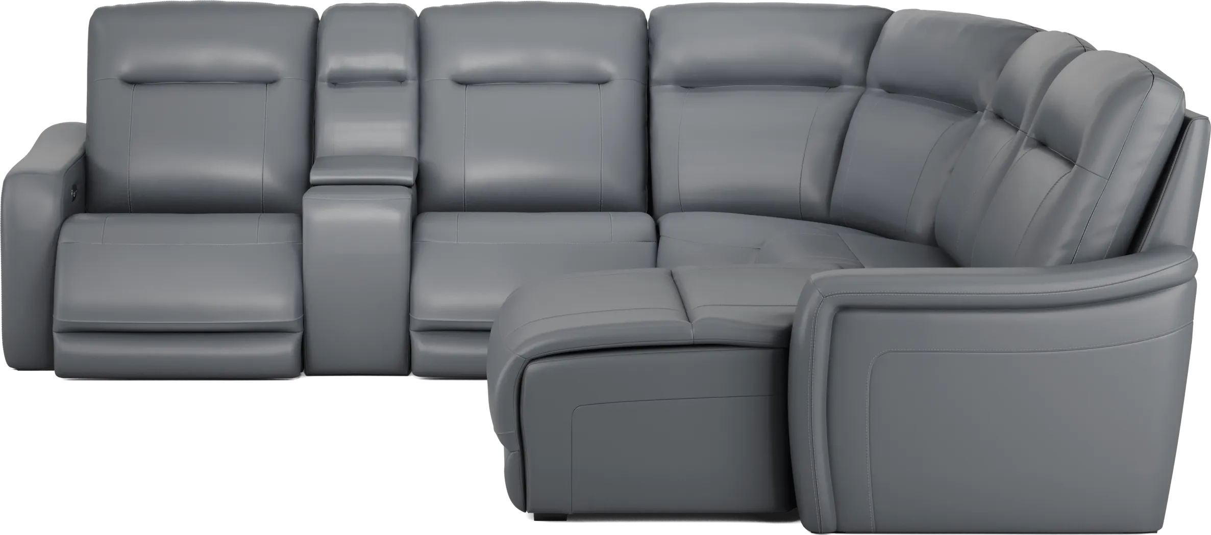 Newport Blue Leather 6 Pc Dual Power Reclining Sectional - Thumbnail - Image 3