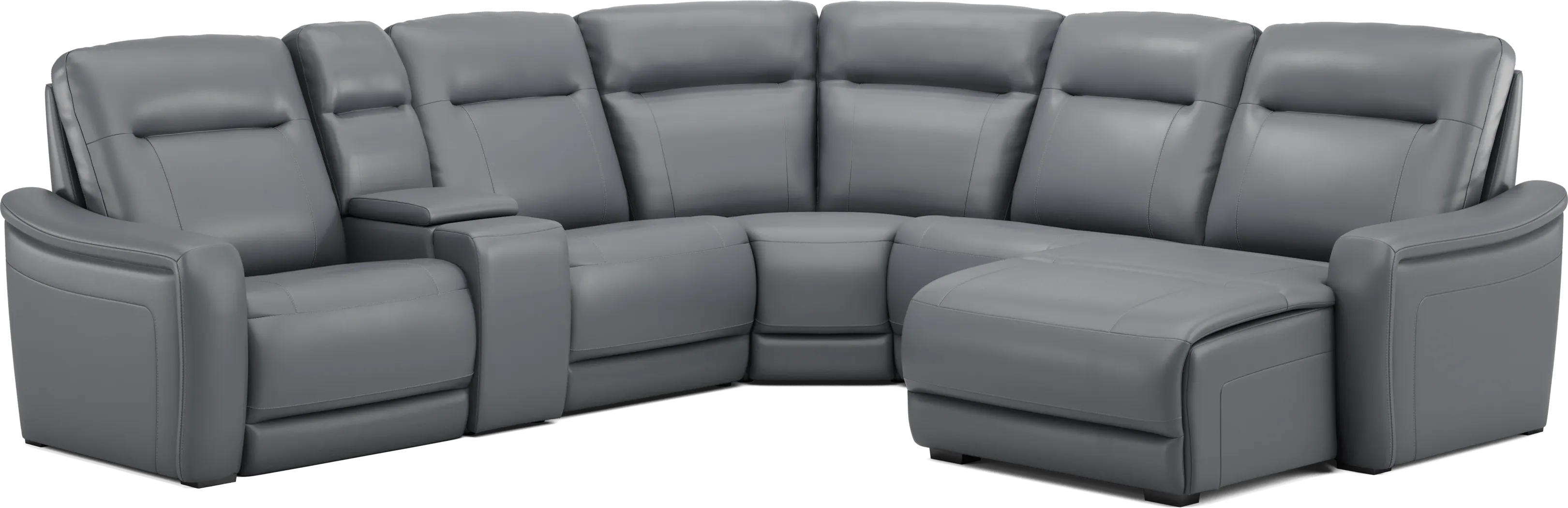 Newport Blue Leather 6 Pc Dual Power Reclining Sectional - Thumbnail - Image 4