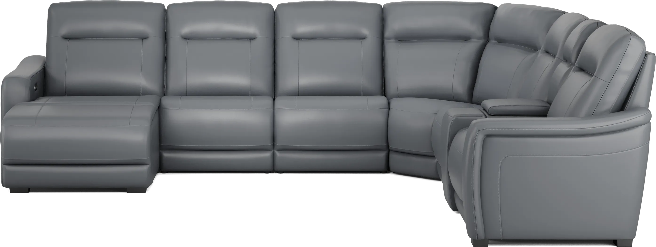 Newport Blue Leather 7 Pc Dual Power Reclining Sectional - Thumbnail - Image 2