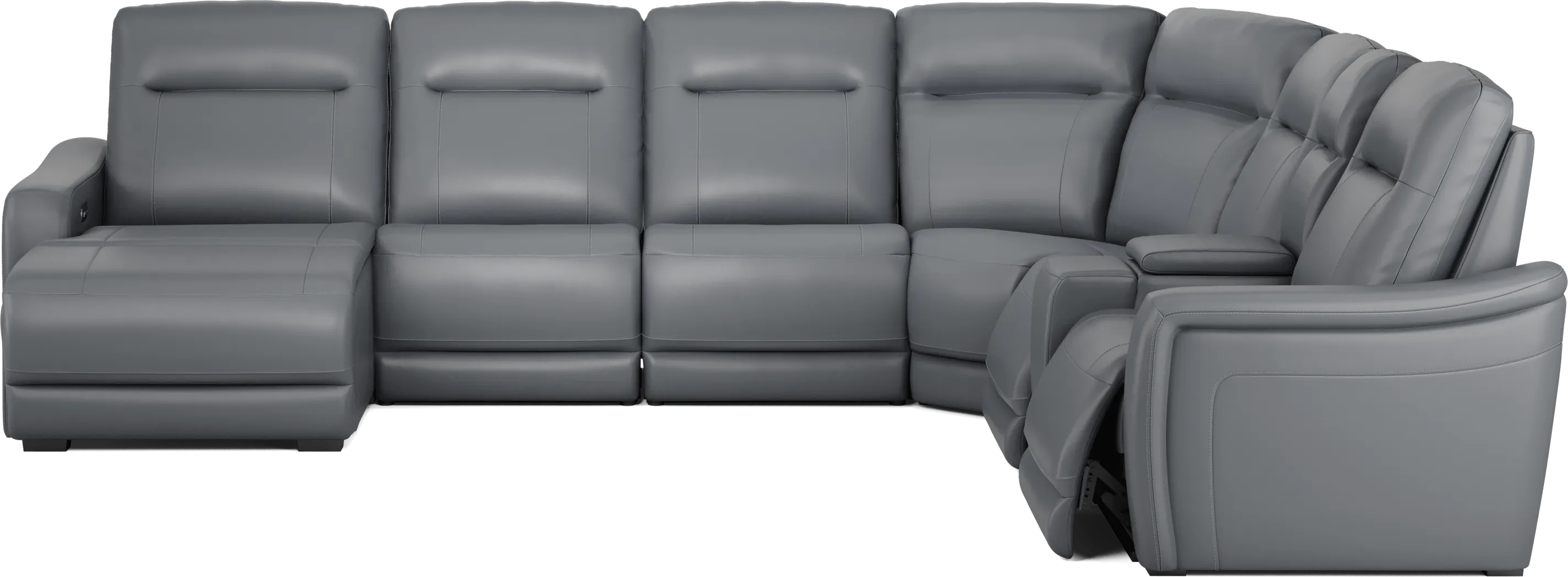 Newport Blue Leather 7 Pc Dual Power Reclining Sectional - Thumbnail - Image 3