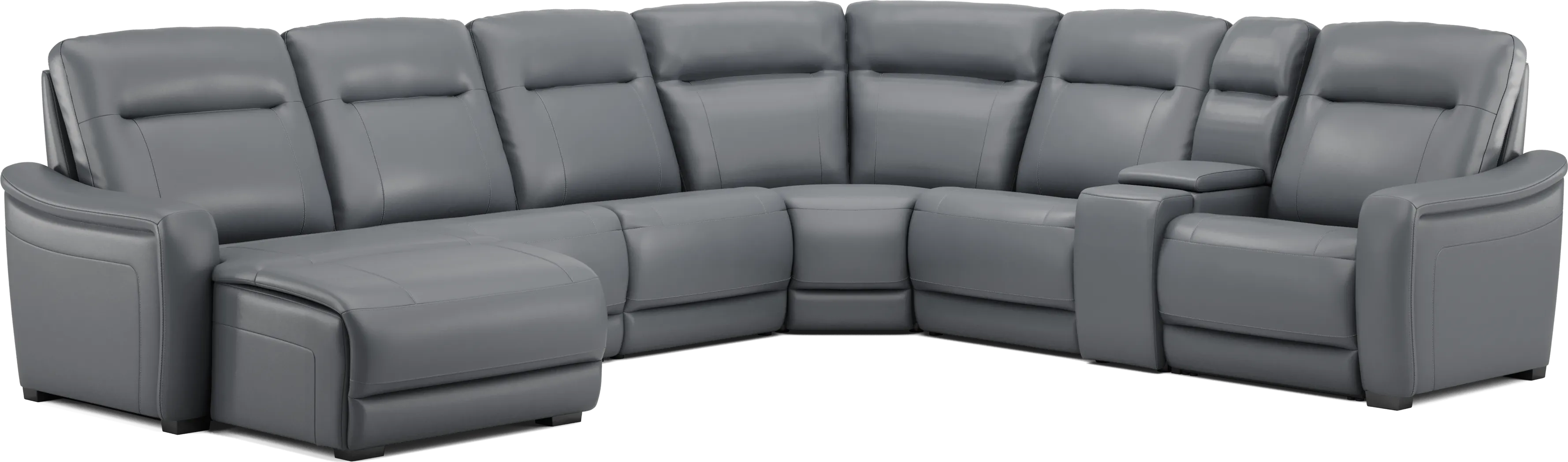 Newport Blue Leather 7 Pc Dual Power Reclining Sectional - Thumbnail - Image 4