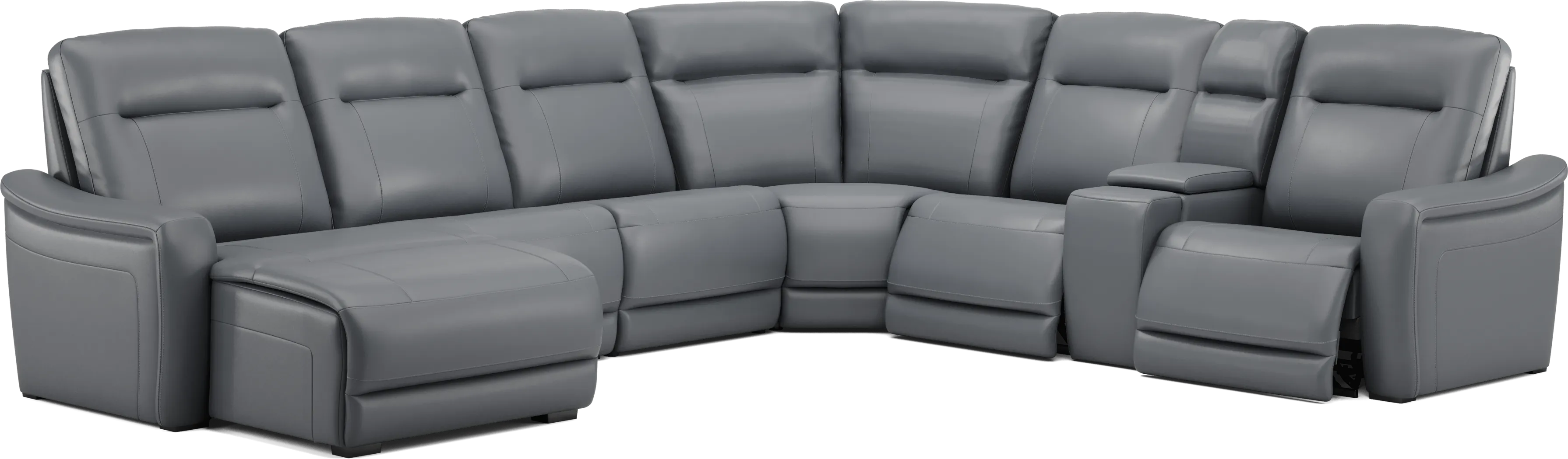 Newport Blue Leather 7 Pc Dual Power Reclining Sectional - Thumbnail - Image 1